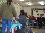 Darlene Meekis, Native Language teacher, opening her Christmas gift.
