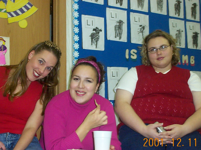 Lori Meadus (Gr 8 teacher), Rachel Meekis-Bridge and Joanne Parks (Gr 9 teacher) pose for the camera.