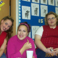 Lori Meadus (Gr 8 teacher), Rachel Meekis-Bridge and Joanne Parks (Gr 9 teacher) pose for the camera.