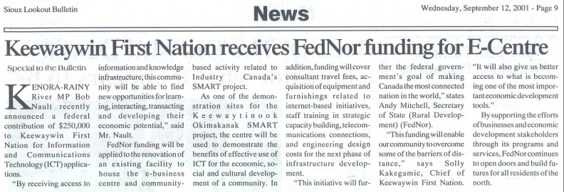 FedNor Press Release - Sept 5, 2001