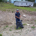 And here we have Anthony Thompson, picking up trash along the road for earth day in Keewaywin
