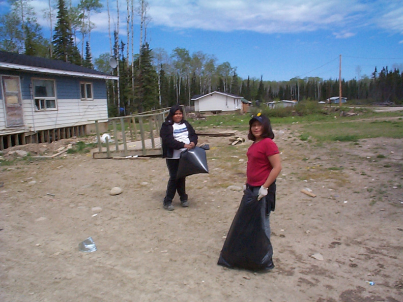 And here we see students with garbage bags.
