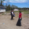 And here we see students with garbage bags.
