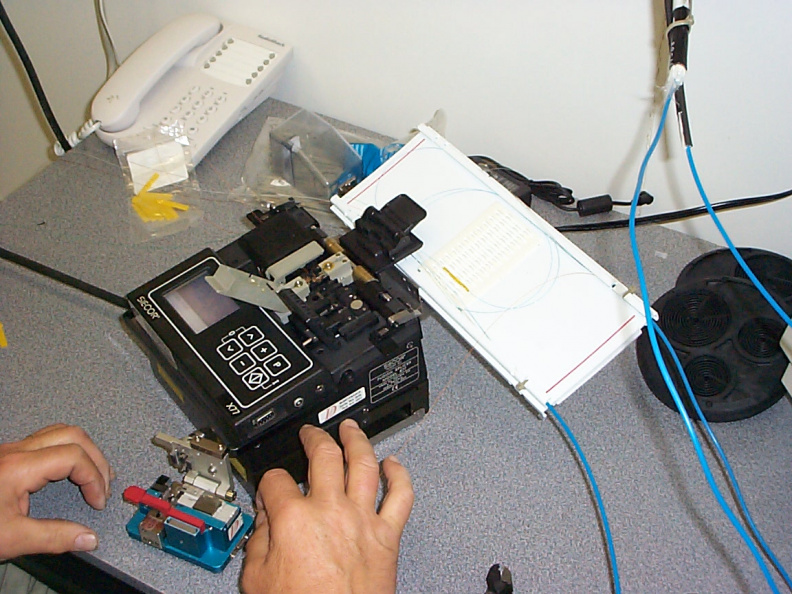 Fusing the fibers at the Superior Wireless shelter.