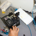 Fusing the fibers at the Superior Wireless shelter.