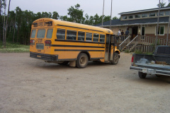 This school bus is ready to pick up the elders and people who has breathing problems