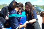 And here we have an young mother checking to make sure her baby is okay
