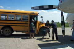 Unloading the school bus.