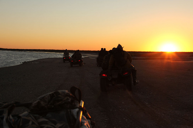 racing back along the coast on the quads