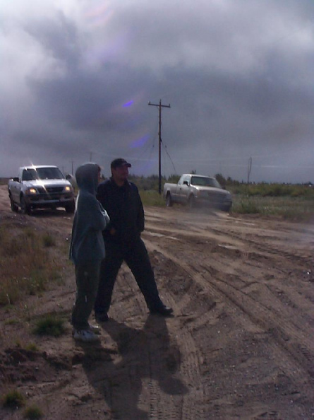 Angus and Ethan examining the damage.