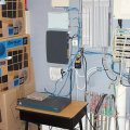 The network equipment in the mechanical room of the school.