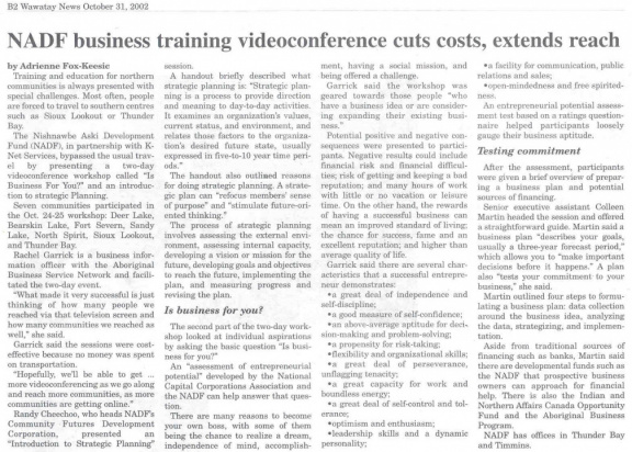 NADF Business Training Videoconference - October 31, 2002 - Wawatay News