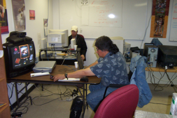 And here we have the K.O guy Les Meekis getting ready to broadcast through the video conferencing network