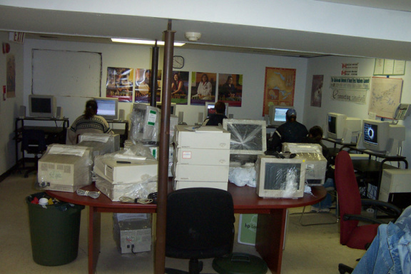 And here we have the computers again waiting for our community technician to record and check them out to make sure that they ar