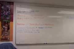 this is our white board where we put up the daily happenings and upcoming schedules of the Keewaywin e-centre