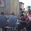 Elder Douglas Meekis surrounded by family and friends (picture of Sarah and Douglas in the upper right corner)