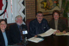 Signatories of the agreement from left to right, Mary Louise Hill, Provost and Vice-President of Lakehead University; Fred Gilbe