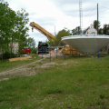 The crane arrived this afternoon but the wind is still too strong to pick up the dish