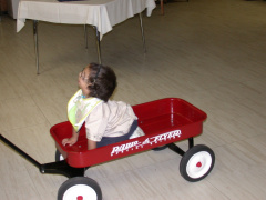 Sam testing out his new wagon.