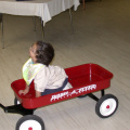 Sam testing out his new wagon.