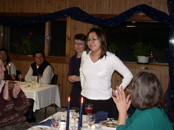 Jordina Skunk, Telehealth Coordinator from Fort Severn, being introduced by Christine.