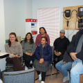 Keewaywin community members viewing the new workstation.