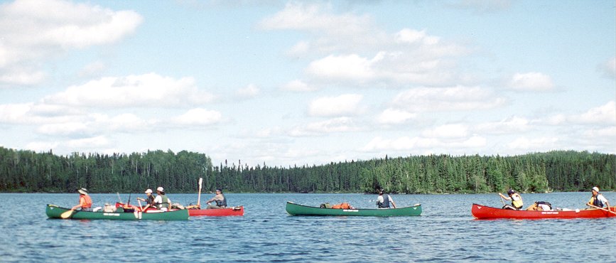 Four of the canoes on McInnes Lake