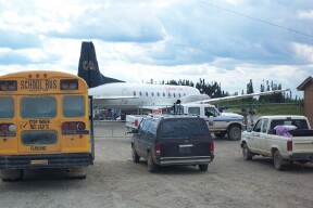 A picture of our school bus ready to take the people who got evacuated back home.
